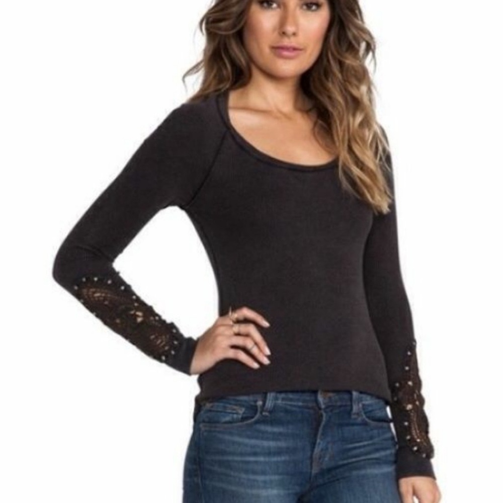 NWT Free People Synergy Crochet Cuff Thermal Black L